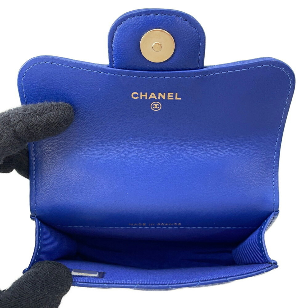 CHANEL Authentic Blue Lambskin Leather Logo Wallet - Picture 5 of 16